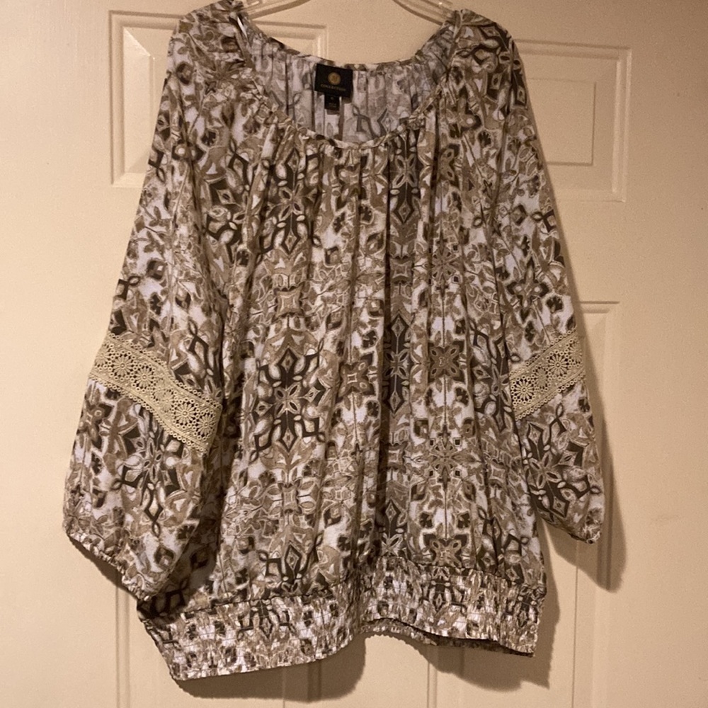 NWOT JM Collection blousy top XL lace detailing on sleeve elastic waist - Picture 5 of 11